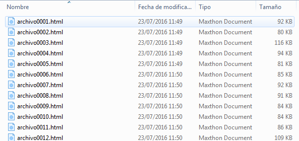 Archivos HTML descargados.