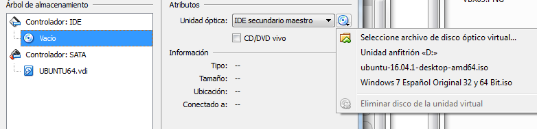 Seleccionando el CD del sistema operativo.