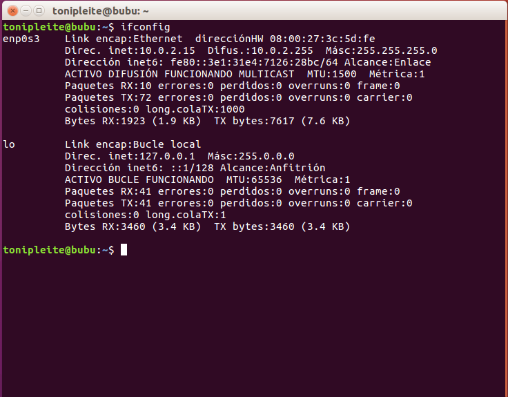 Resultado de ifconfig.